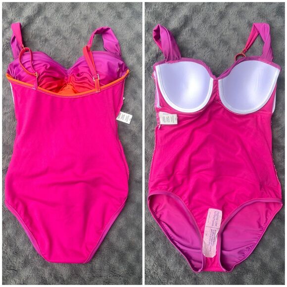 NWT Bleu Rod Beattie Ombre Shirred One Piece Swimsuit Size 8 Underwire Resort - Picture 12 of 16